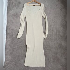 GAP Cream Long Sleeve Ribbed Sweater Dress